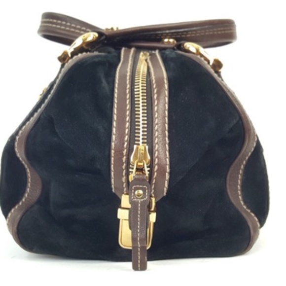 Gucci Aviatrix Boston Black Suede Brown Leather Satchel Bag Handbag - Picture 4 of 10